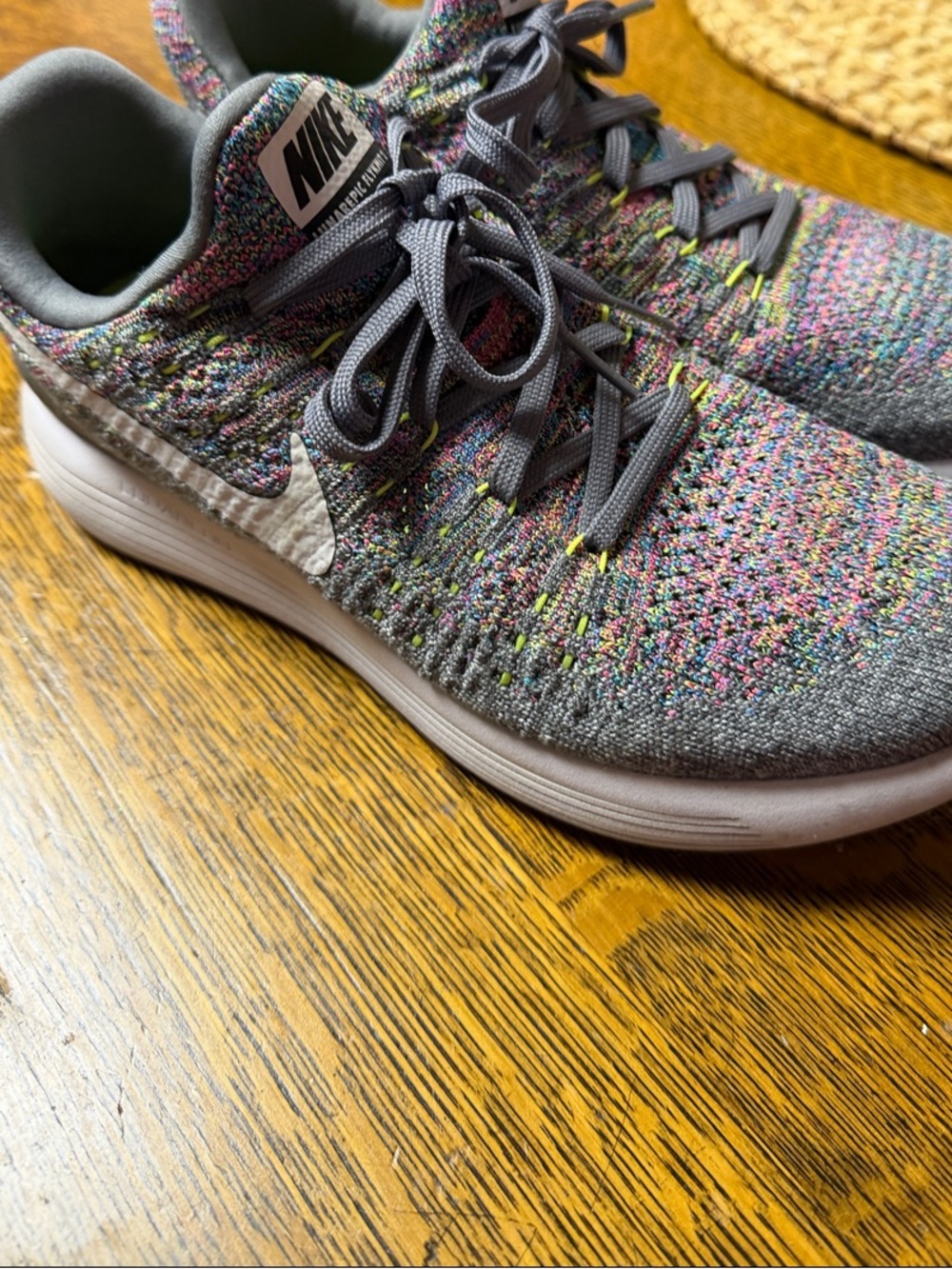 Nike Women’s Grey Multicolor Flyknit Athletic Sneakers